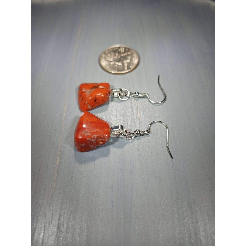 Brecciated Jasper Earrings Natural Red Stone Nickel Free Boho Dangle Drop - Picture 2 of 4